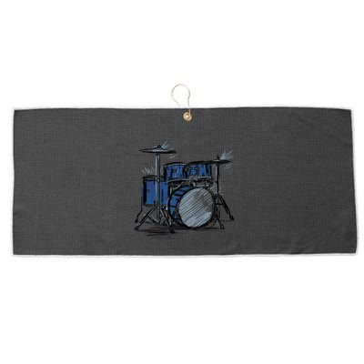 Cool Drummer Music Design Featuring A Sketch Of A Drum Kit Gift Large Microfiber Waffle Golf Towel