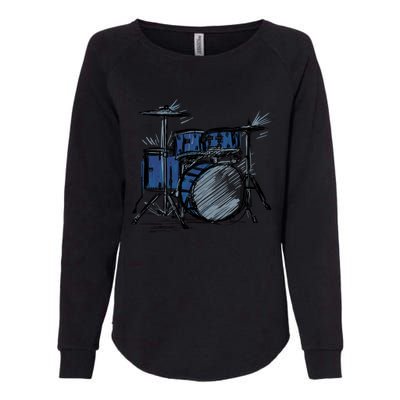 Cool Drummer Music Design Featuring A Sketch Of A Drum Kit Gift Womens California Wash Sweatshirt