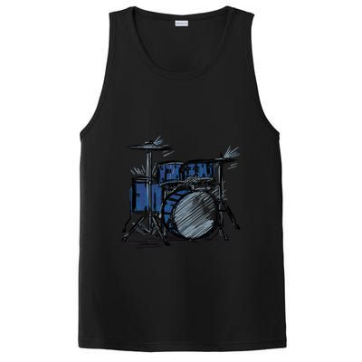 Cool Drummer Music Design Featuring A Sketch Of A Drum Kit Gift PosiCharge Competitor Tank