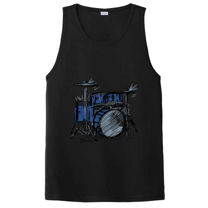 Cool Drummer Music Design Featuring A Sketch Of A Drum Kit Gift PosiCharge Competitor Tank