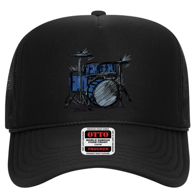 Cool Drummer Music Design Featuring A Sketch Of A Drum Kit Gift Trucker Hat