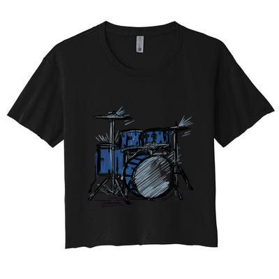 Cool Drummer Music Design Featuring A Sketch Of A Drum Kit Gift Crop Top