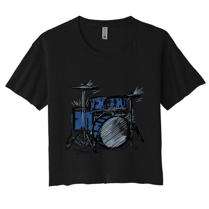 Cool Drummer Music Design Featuring A Sketch Of A Drum Kit Gift Crop Top