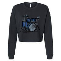 Cool Drummer Music Design Featuring A Sketch Of A Drum Kit Gift Cropped Pullover Crew