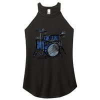 Cool Drummer Music Design Featuring A Sketch Of A Drum Kit Gift Women's Perfect Tri Rocker Tank