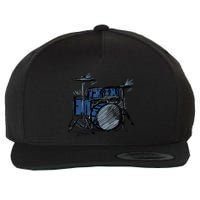 Cool Drummer Music Design Featuring A Sketch Of A Drum Kit Gift Wool Snapback Cap