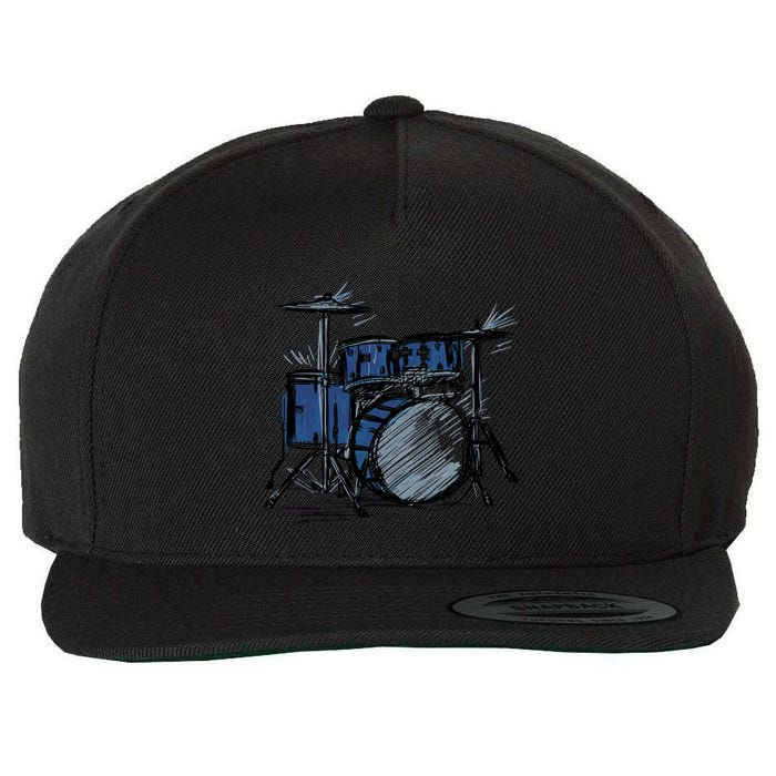 Cool Drummer Music Design Featuring A Sketch Of A Drum Kit Gift Wool Snapback Cap
