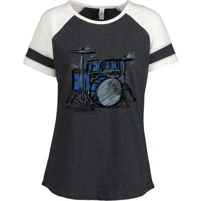 Cool Drummer Music Design Featuring A Sketch Of A Drum Kit Gift Enza Ladies Jersey Colorblock Tee