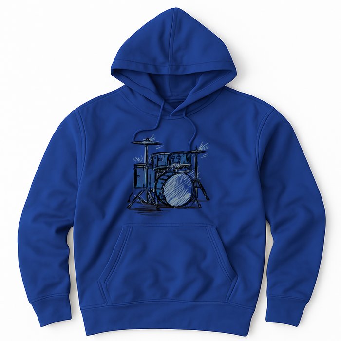 Cool Drummer Music Design Featuring A Sketch Of A Drum Kit Gift Hoodie