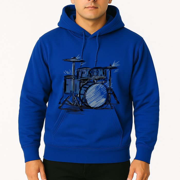 Cool Drummer Music Design Featuring A Sketch Of A Drum Kit Gift Hoodie