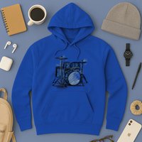 Cool Drummer Music Design Featuring A Sketch Of A Drum Kit Gift Hoodie