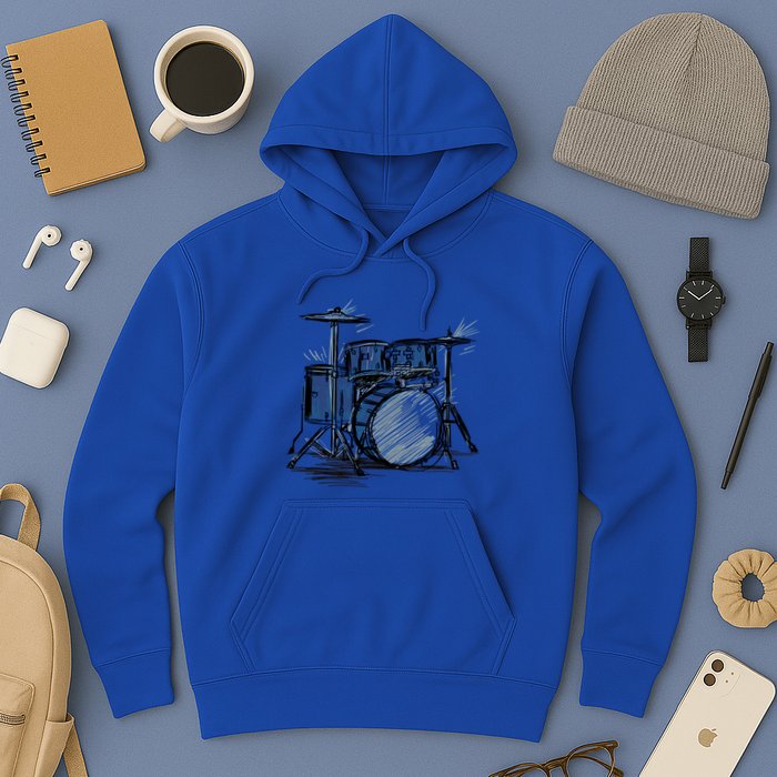 Cool Drummer Music Design Featuring A Sketch Of A Drum Kit Gift Hoodie