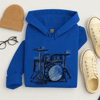 Cool Drummer Music Design Featuring A Sketch Of A Drum Kit Gift Hoodie