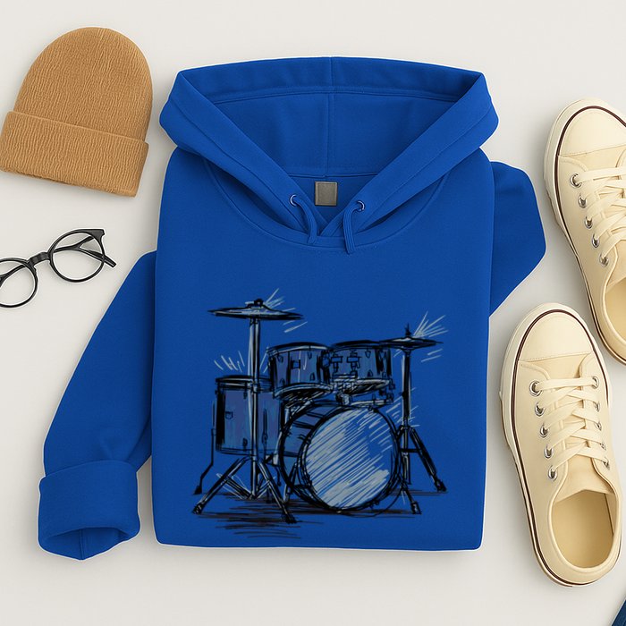 Cool Drummer Music Design Featuring A Sketch Of A Drum Kit Gift Hoodie