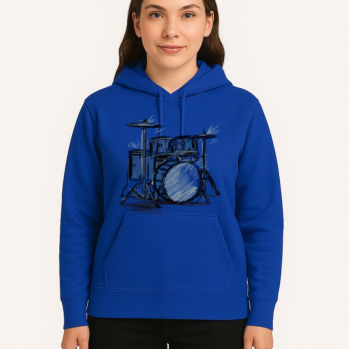 Cool Drummer Music Design Featuring A Sketch Of A Drum Kit Gift Hoodie