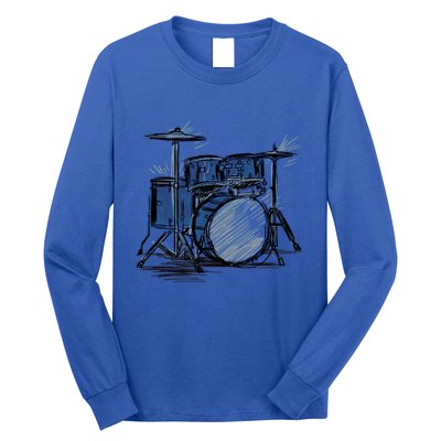 Cool Drummer Music Design Featuring A Sketch Of A Drum Kit Gift Long Sleeve Shirt