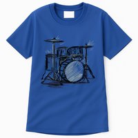 Cool Drummer Music Design Featuring A Sketch Of A Drum Kit Gift Tall T-Shirt