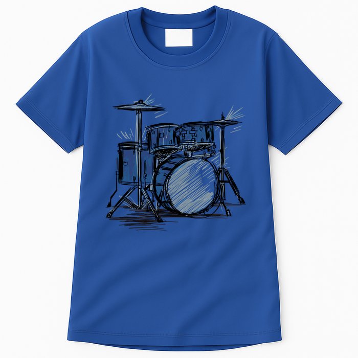 Cool Drummer Music Design Featuring A Sketch Of A Drum Kit Gift Tall T-Shirt