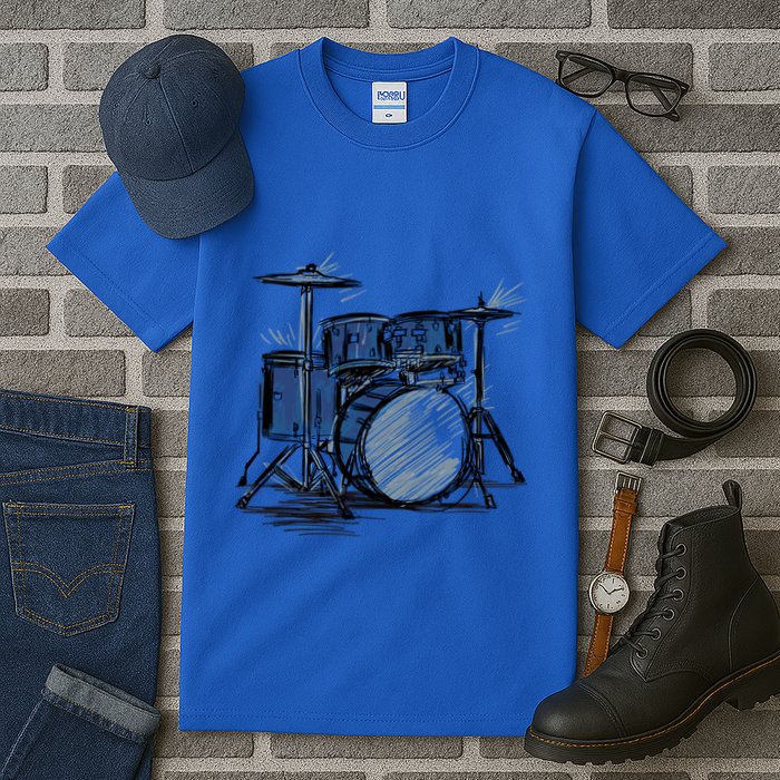 Cool Drummer Music Design Featuring A Sketch Of A Drum Kit Gift Tall T-Shirt