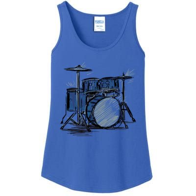 Cool Drummer Music Design Featuring A Sketch Of A Drum Kit Gift Ladies Essential Tank