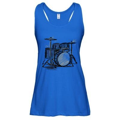 Cool Drummer Music Design Featuring A Sketch Of A Drum Kit Gift Ladies Essential Flowy Tank