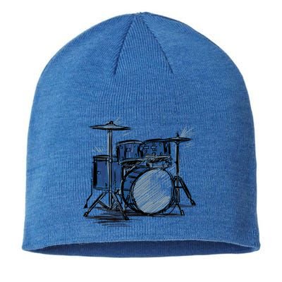 Cool Drummer Music Design Featuring A Sketch Of A Drum Kit Gift Sustainable Beanie