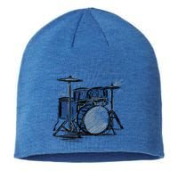 Cool Drummer Music Design Featuring A Sketch Of A Drum Kit Gift Sustainable Beanie