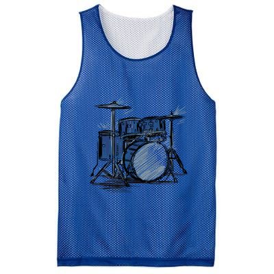 Cool Drummer Music Design Featuring A Sketch Of A Drum Kit Gift Mesh Reversible Basketball Jersey Tank