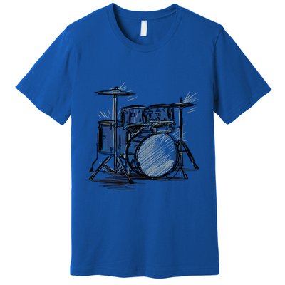 Cool Drummer Music Design Featuring A Sketch Of A Drum Kit Gift Premium T-Shirt