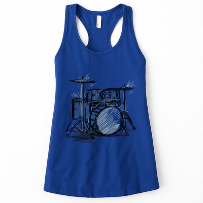 Cool Drummer Music Design Featuring A Sketch Of A Drum Kit Gift Womens Tank Top
