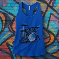 Cool Drummer Music Design Featuring A Sketch Of A Drum Kit Gift Womens Tank Top