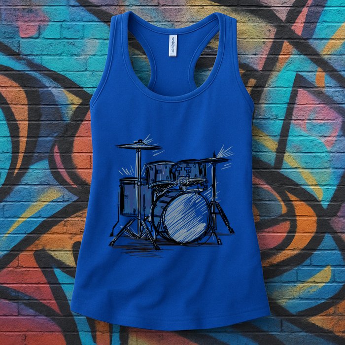 Cool Drummer Music Design Featuring A Sketch Of A Drum Kit Gift Womens Tank Top