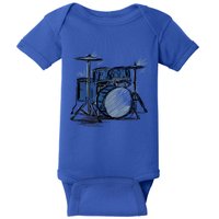 Cool Drummer Music Design Featuring A Sketch Of A Drum Kit Gift Baby Bodysuit
