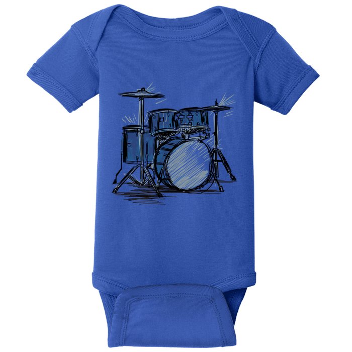 Cool Drummer Music Design Featuring A Sketch Of A Drum Kit Gift Baby Bodysuit