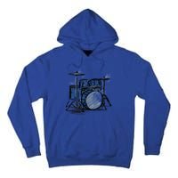Cool Drummer Music Design Featuring A Sketch Of A Drum Kit Gift Tall Hoodie