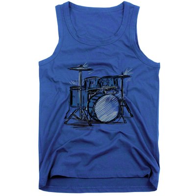 Cool Drummer Music Design Featuring A Sketch Of A Drum Kit Gift Tank Top