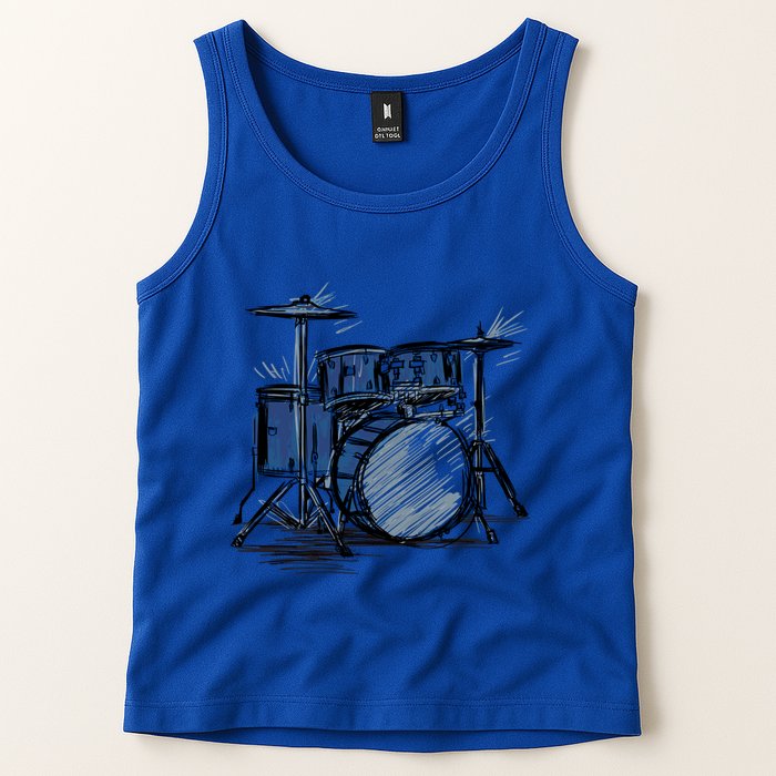 Cool Drummer Music Design Featuring A Sketch Of A Drum Kit Gift Tank Top
