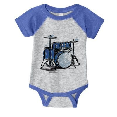 Cool Drummer Music Design Featuring A Sketch Of A Drum Kit Gift Infant Baby Jersey Bodysuit