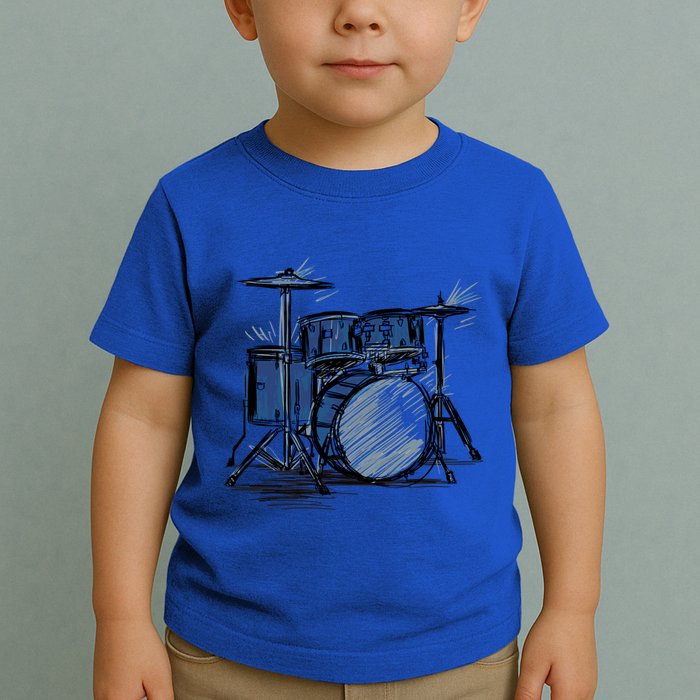Cool Drummer Music Design Featuring A Sketch Of A Drum Kit Gift Toddler T-Shirt