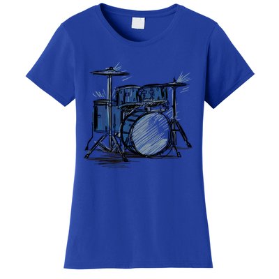 Cool Drummer Music Design Featuring A Sketch Of A Drum Kit Gift Women's T-Shirt