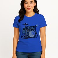 Cool Drummer Music Design Featuring A Sketch Of A Drum Kit Gift Womens T-Shirt