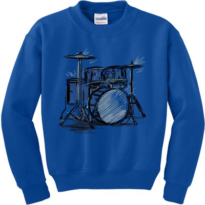 Cool Drummer Music Design Featuring A Sketch Of A Drum Kit Gift Kids Sweatshirt