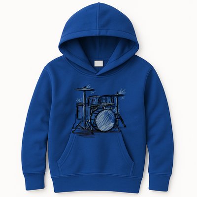 Cool Drummer Music Design Featuring A Sketch Of A Drum Kit Gift Kids Hoodie