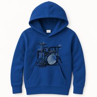 Cool Drummer Music Design Featuring A Sketch Of A Drum Kit Gift Kids Hoodie