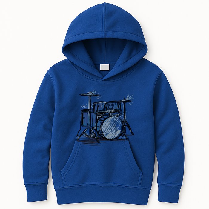 Cool Drummer Music Design Featuring A Sketch Of A Drum Kit Gift Kids Hoodie