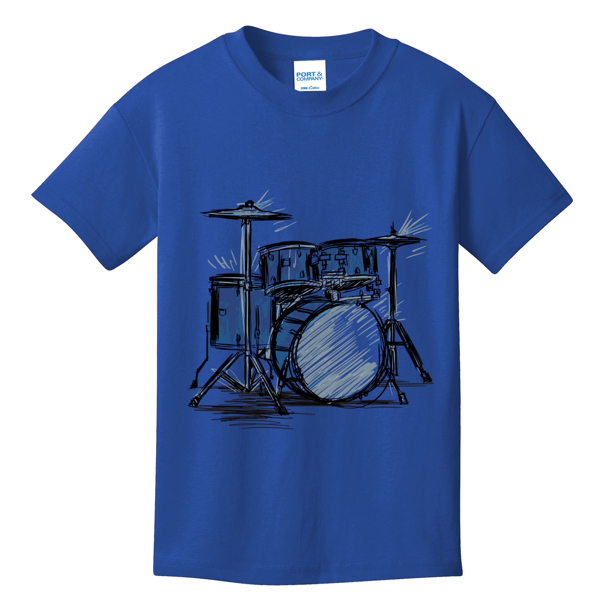Cool Drummer Music Design Featuring A Sketch Of A Drum Kit Gift Kids T-Shirt