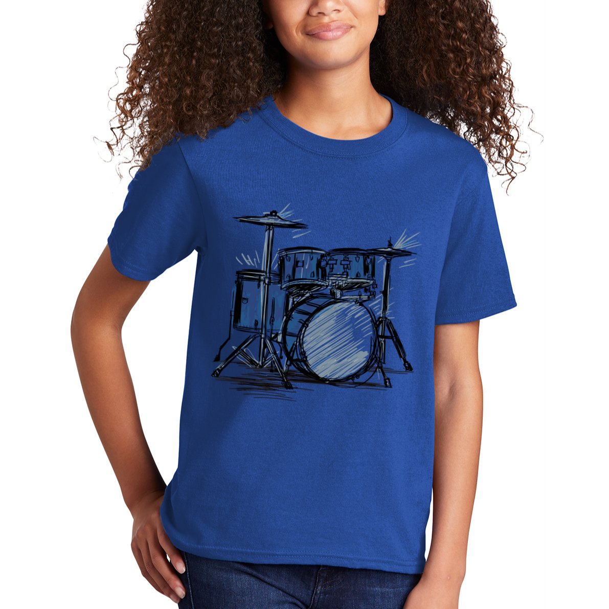 Cool Drummer Music Design Featuring A Sketch Of A Drum Kit Gift Kids T-Shirt