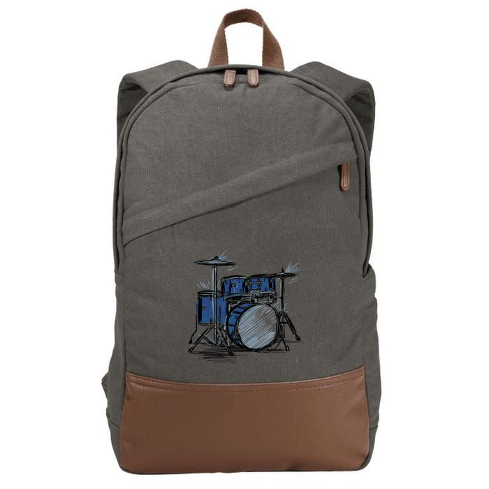 Cool Drummer Music Design Featuring A Sketch Of A Drum Kit Gift Cotton Canvas Backpack