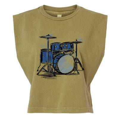 Cool Drummer Music Design Featuring A Sketch Of A Drum Kit Gift Garment-Dyed Women's Muscle Tee