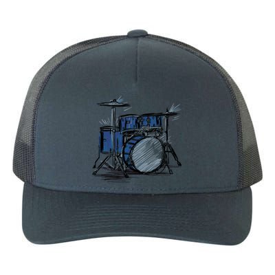 Cool Drummer Music Design Featuring A Sketch Of A Drum Kit Gift Yupoong Adult 5-Panel Trucker Hat